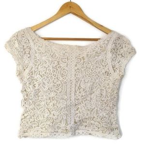 1940s Cap Sleeve Vintage Ivory Lace Top